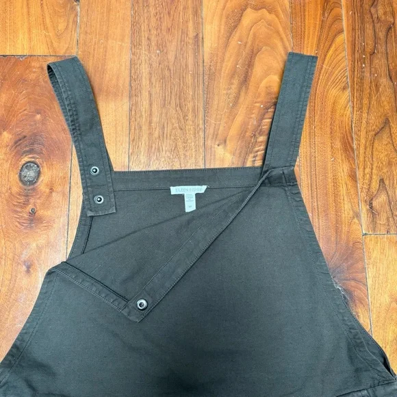 Eileen Fisher Cotton Hemp Stretch Short Overalls in Olive Green S